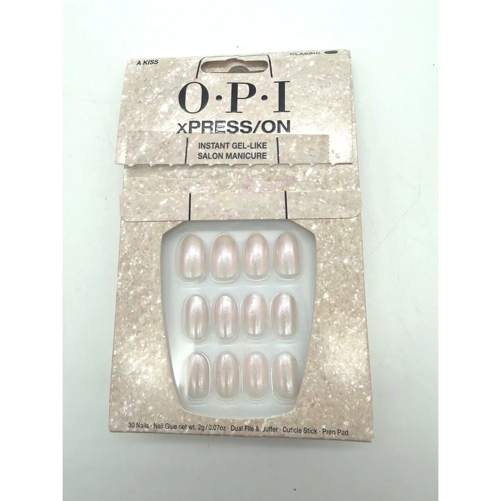 OPI xPRESS/ON Press-On Nails Throw Me A Kiss Iridescent Pink Oval 30 Count NEW